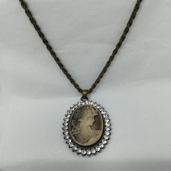 Frosted Victorian Lady Cameo Brooch 26" Necklace - Picture 5 of 5